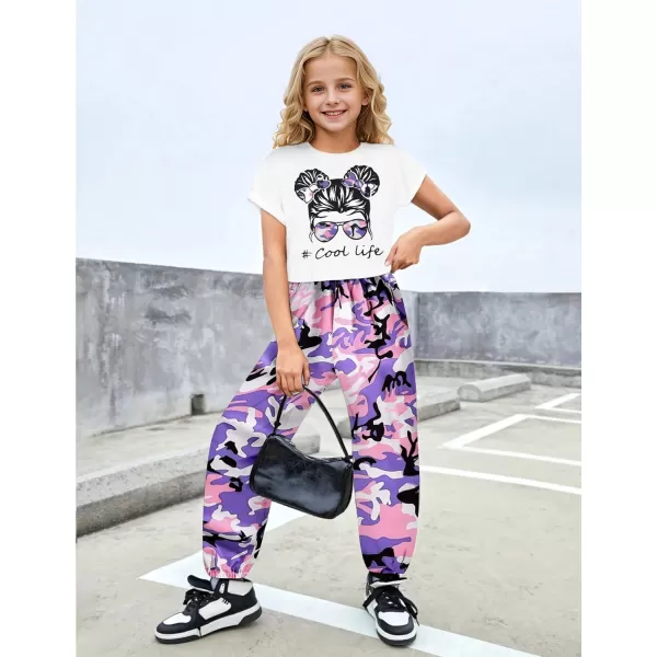 Girls 2 Piece Outfits Kids Clothes Cute Cool Girl Crop Tops + Camouflage Pants Summer Clothing Sets