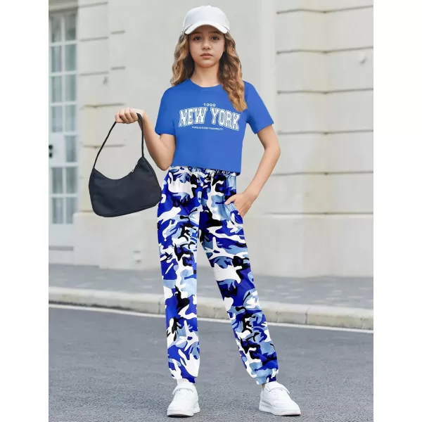 Girls 2 Piece Outfits Kids Clothes Cute Cool Girl Crop Tops + Camouflage Pants Summer Clothing Sets