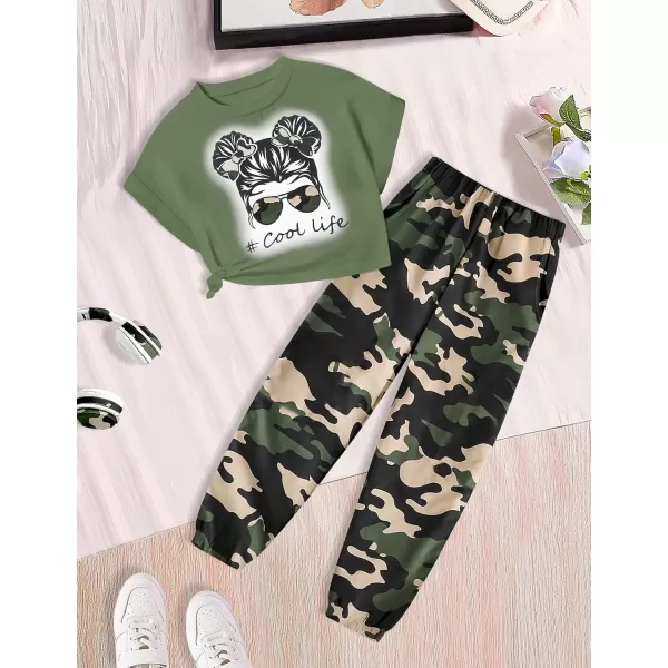 Girls 2 Piece Outfits Kids Clothes Cute Cool Girl Crop Tops + Camouflage Pants Summer Clothing Sets