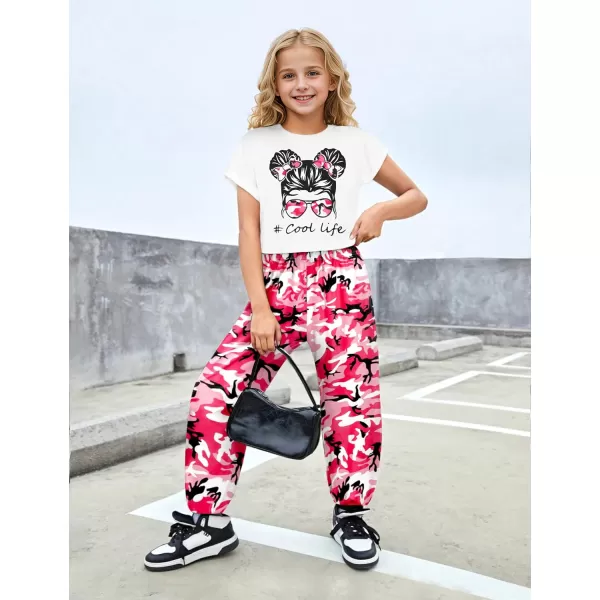 Girls 2 Piece Outfits Kids Clothes Cute Cool Girl Crop Tops + Camouflage Pants Summer Clothing Sets