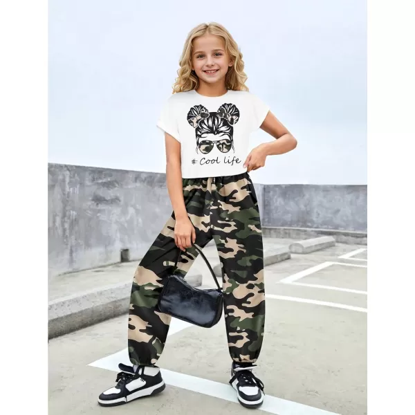 Girls 2 Piece Outfits Kids Clothes Cute Cool Girl Crop Tops + Camouflage Pants Summer Clothing Sets