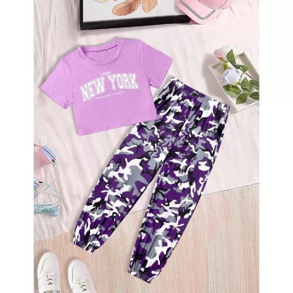 Girls 2 Piece Outfits Kids Clothes Cute Cool Girl Crop Tops + Camouflage Pants Summer Clothing Sets