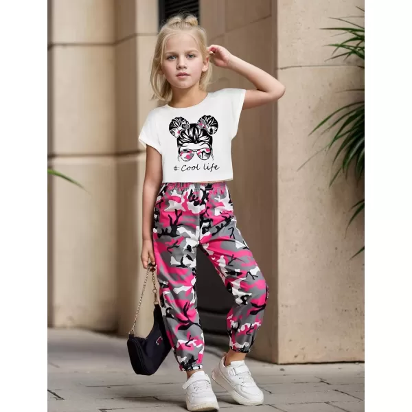 Girls 2 Piece Outfits Kids Clothes Cute Cool Girl Crop Tops + Camouflage Pants Summer Clothing Sets