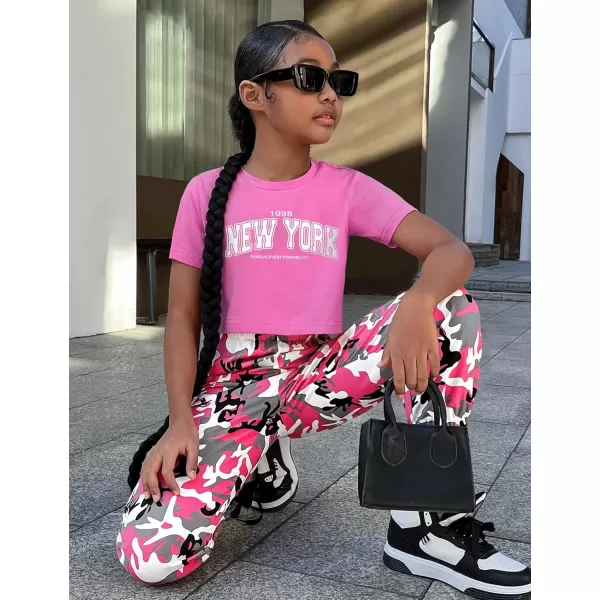 Girls 2 Piece Outfits Kids Clothes Cute Cool Girl Crop Tops + Camouflage Pants Summer Clothing Sets