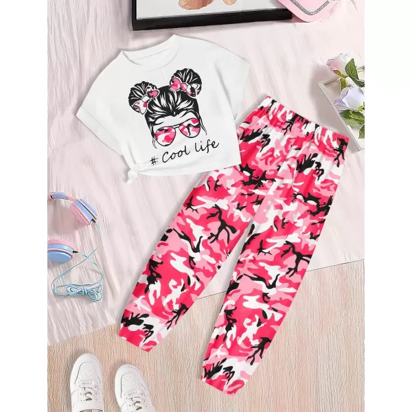 Girls 2 Piece Outfits Kids Clothes Cute Cool Girl Crop Tops + Camouflage Pants Summer Clothing Sets