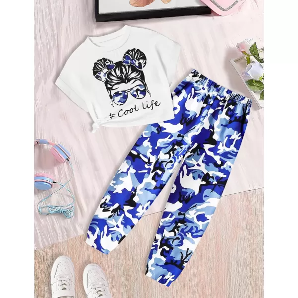 Girls 2 Piece Outfits Kids Clothes Cute Cool Girl Crop Tops + Camouflage Pants Summer Clothing Sets