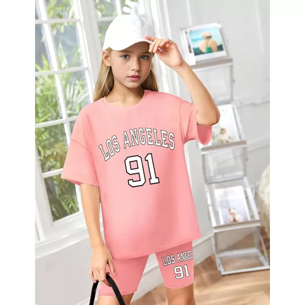 Girls Clothes Summer Outfits Graphic Letter Print Tee Shirt + Biker Shorts 2Pcs Clothing Set 7-16T