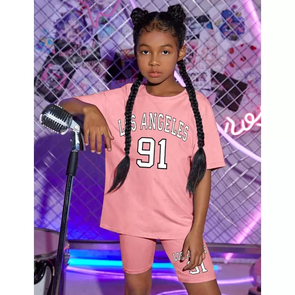 Girls Clothes Summer Outfits Graphic Letter Print Tee Shirt + Biker Shorts 2Pcs Clothing Set 7-16T