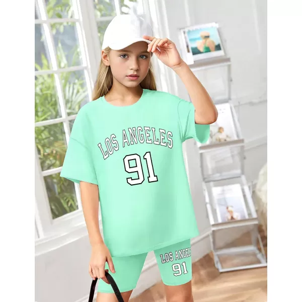 Girls Clothes Summer Outfits Graphic Letter Print Tee Shirt + Biker Shorts 2Pcs Clothing Set 7-16T