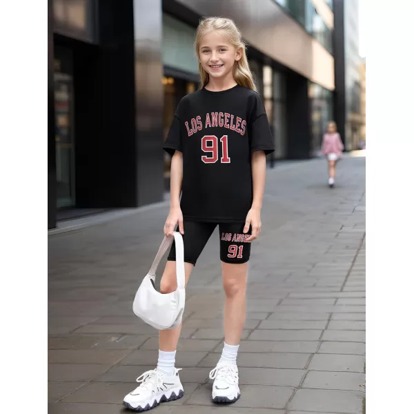 Girls Clothes Summer Outfits Graphic Letter Print Tee Shirt + Biker Shorts 2Pcs Clothing Set 7-16T