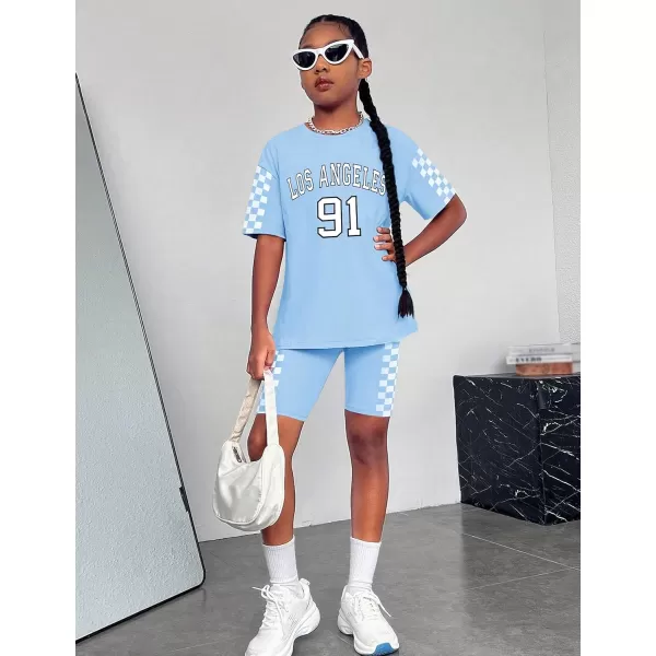 Girls Clothes Summer Outfits Graphic Letter Print Tee Shirt + Biker Shorts 2Pcs Clothing Set 7-16T