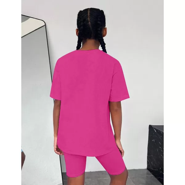 Girls Clothes Summer Outfits Graphic Letter Print Tee Shirt + Biker Shorts 2Pcs Clothing Set 7-16T