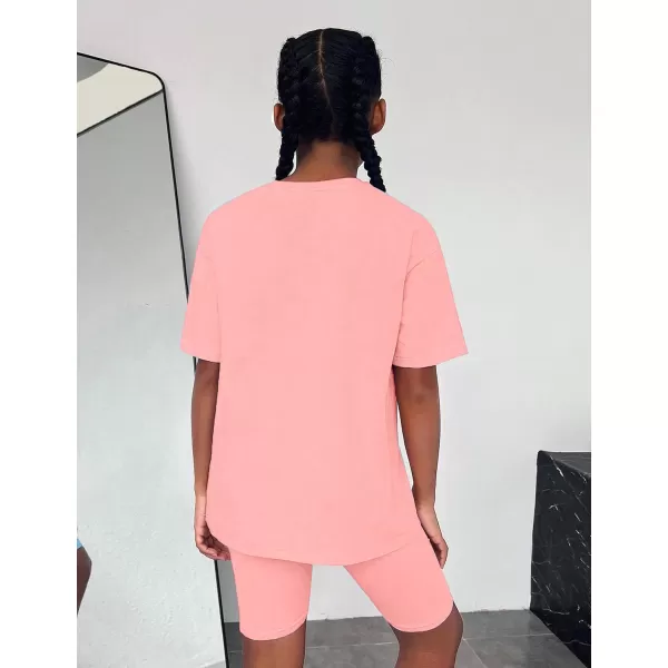 Girls Clothes Summer Outfits Graphic Letter Print Tee Shirt + Biker Shorts 2Pcs Clothing Set 7-16T