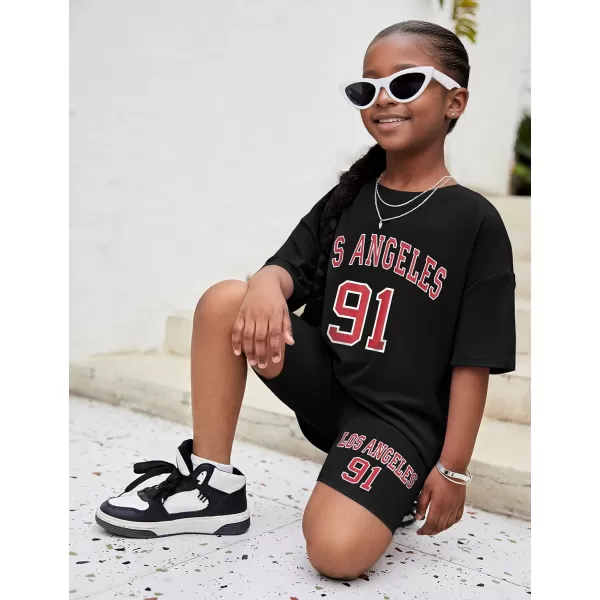 Girls Clothes Summer Outfits Graphic Letter Print Tee Shirt + Biker Shorts 2Pcs Clothing Set 7-16T