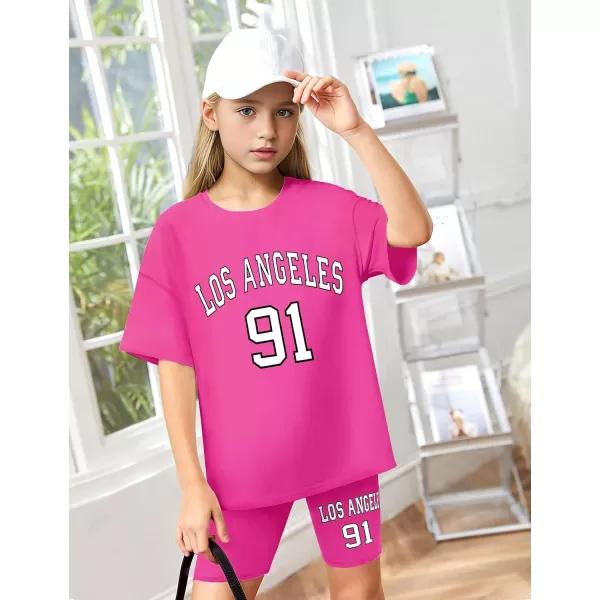 Girls Clothes Summer Outfits Graphic Letter Print Tee Shirt + Biker Shorts 2Pcs Clothing Set 7-16T