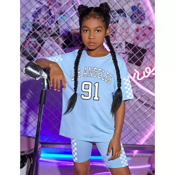 Girls Clothes Summer Outfits Graphic Letter Print Tee Shirt + Biker Shorts 2Pcs Clothing Set 7-16T