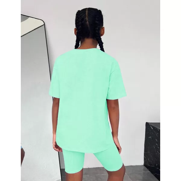 Girls Clothes Summer Outfits Graphic Letter Print Tee Shirt + Biker Shorts 2Pcs Clothing Set 7-16T