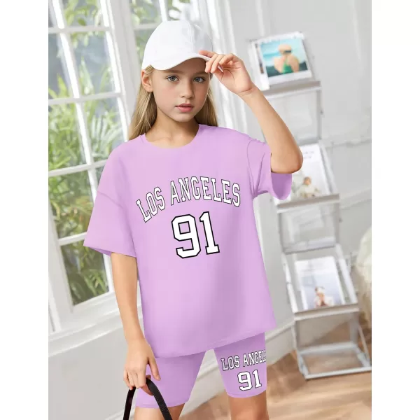 Girls Clothes Summer Outfits Graphic Letter Print Tee Shirt + Biker Shorts 2Pcs Clothing Set 7-16T