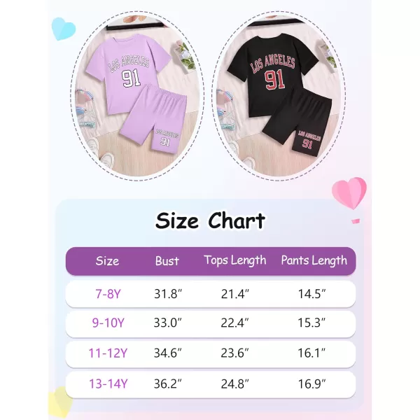 Girls Clothes Summer Outfits Graphic Letter Print Tee Shirt + Biker Shorts 2Pcs Clothing Set 7-16T