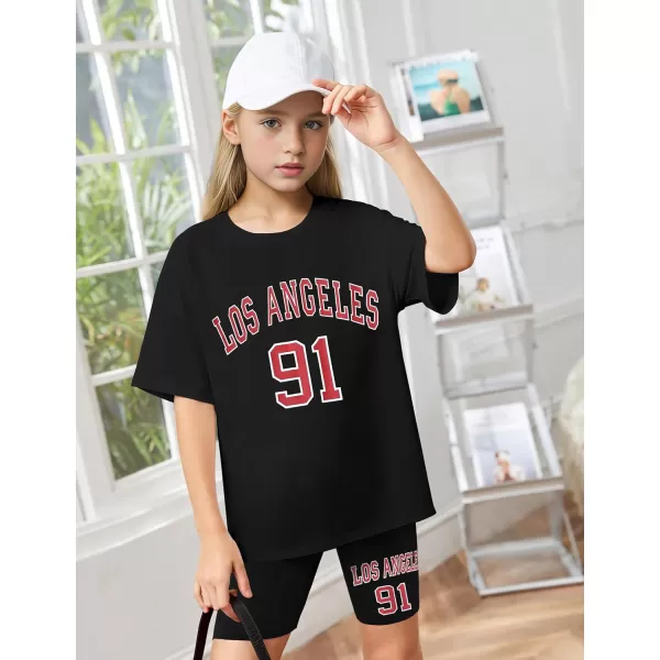 Girls Clothes Summer Outfits Graphic Letter Print Tee Shirt + Biker Shorts 2Pcs Clothing Set 7-16T