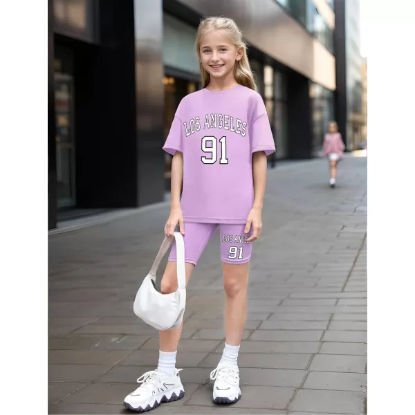 Girls Clothes Summer Outfits Graphic Letter Print Tee Shirt + Biker Shorts 2Pcs Clothing Set 7-16T