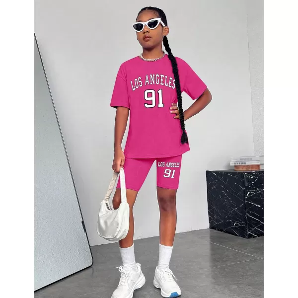 Girls Clothes Summer Outfits Graphic Letter Print Tee Shirt + Biker Shorts 2Pcs Clothing Set 7-16T