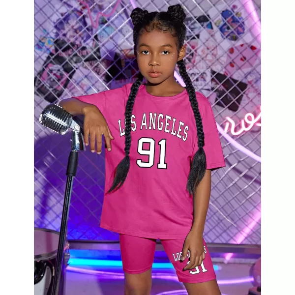 Girls Clothes Summer Outfits Graphic Letter Print Tee Shirt + Biker Shorts 2Pcs Clothing Set 7-16T