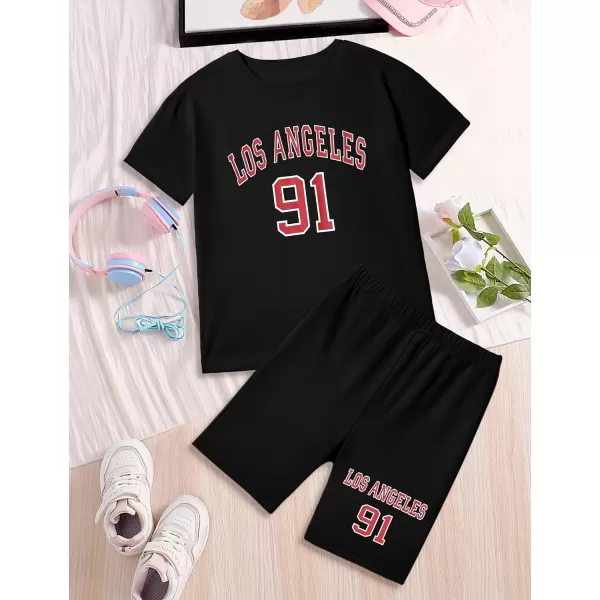 Girls Clothes Summer Outfits Graphic Letter Print Tee Shirt + Biker Shorts 2Pcs Clothing Set 7-16T