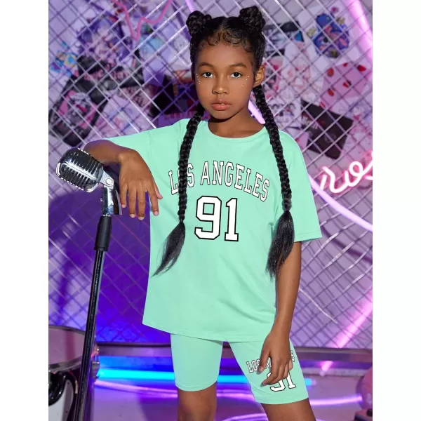 Girls Clothes Summer Outfits Graphic Letter Print Tee Shirt + Biker Shorts 2Pcs Clothing Set 7-16T