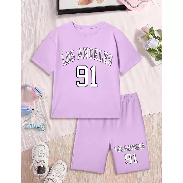 Girls Clothes Summer Outfits Graphic Letter Print Tee Shirt + Biker Shorts 2Pcs Clothing Set 7-16T
