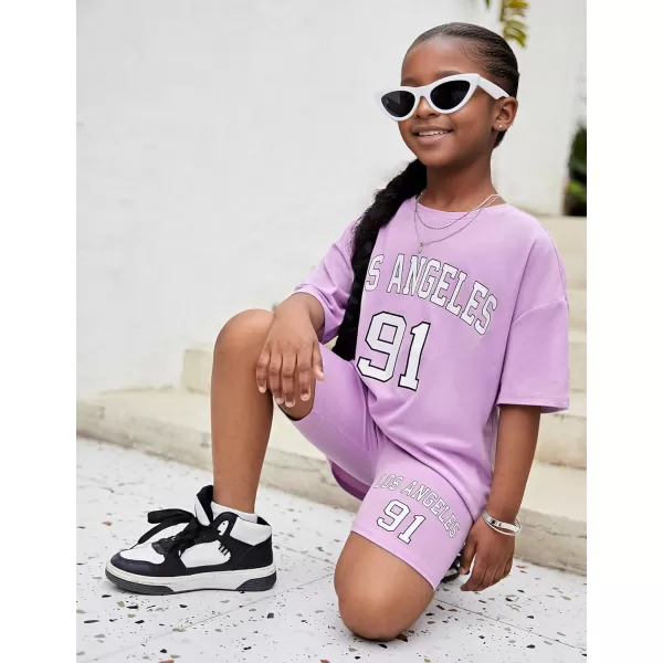 Girls Clothes Summer Outfits Graphic Letter Print Tee Shirt + Biker Shorts 2Pcs Clothing Set 7-16T