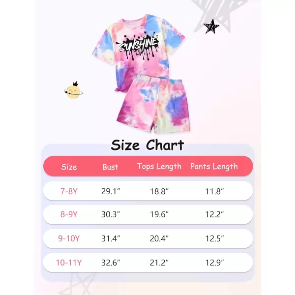 Girls Clothes Summer Outfits Tie Dye Sunshine Printing T-shirts + Shorts 2 Piece Girl Clothing Set