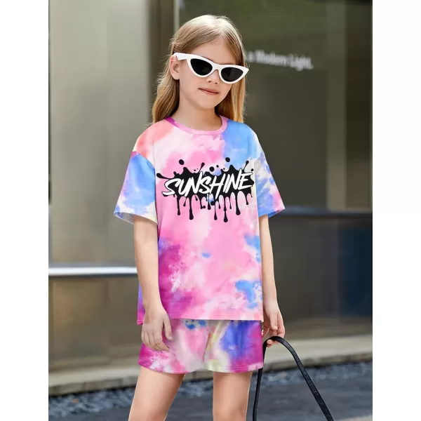 Girls Clothes Summer Outfits Tie Dye Sunshine Printing T-shirts + Shorts 2 Piece Girl Clothing Set