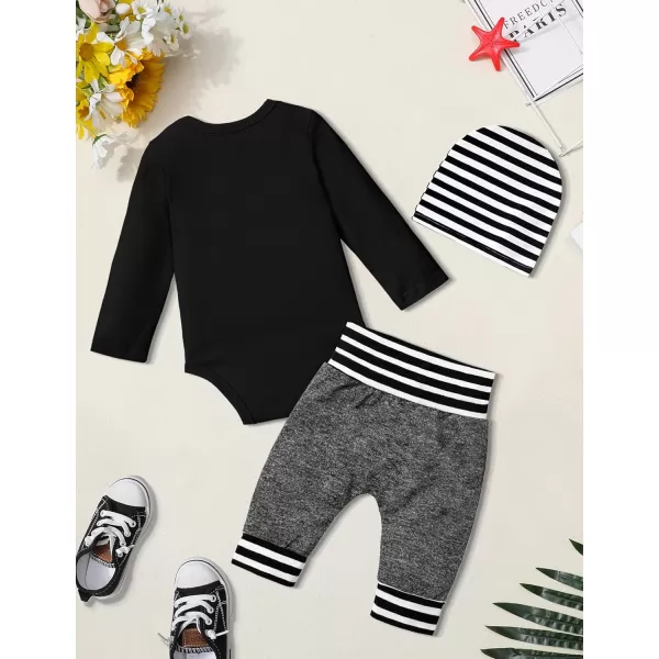Newborn Baby Boy Clothes New To The Crew Letter Print Romper+Pants+Striped Hat 3pcs Infant Outfits Set