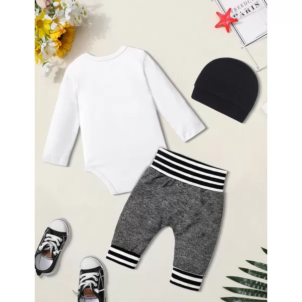 Newborn Baby Boy Clothes New To The Crew Letter Print Romper+Pants+Striped Hat 3pcs Infant Outfits Set