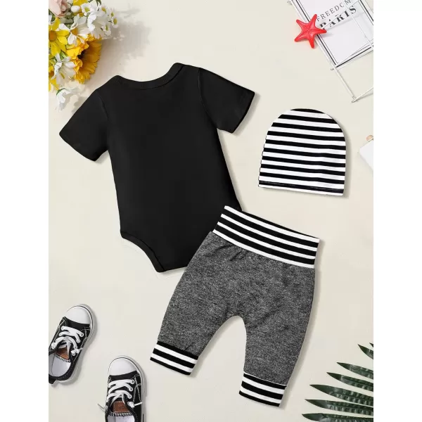 Newborn Baby Boy Clothes New To The Crew Letter Print Romper+Pants+Striped Hat 3pcs Infant Outfits Set