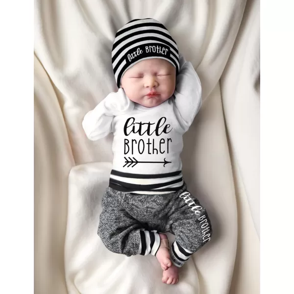 Newborn Baby Boy Clothes New To The Crew Letter Print Romper+Pants+Striped Hat 3pcs Infant Outfits Set