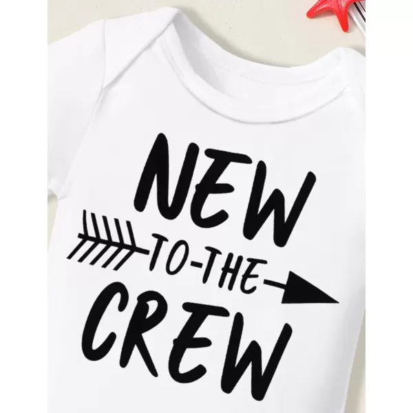 Newborn Baby Boy Clothes New To The Crew Letter Print Romper+Pants+Striped Hat 3pcs Infant Outfits Set
