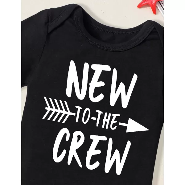 Newborn Baby Boy Clothes New To The Crew Letter Print Romper+Pants+Striped Hat 3pcs Infant Outfits Set