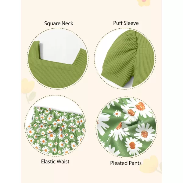 Toddler Girl Clothes Square Neck Puff Sleeve Tops + Wide Leg Pants + Headband 3pcs Spring Summer Girl Outfits