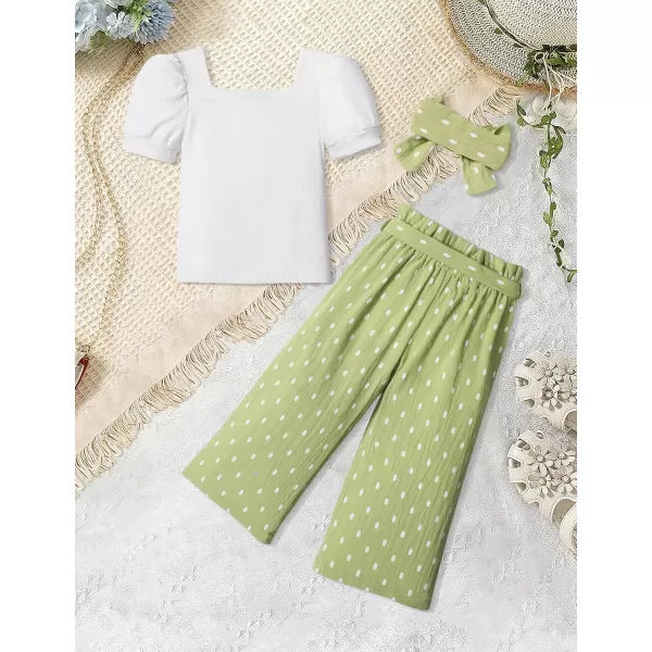 Toddler Girl Clothes Square Neck Puff Sleeve Tops + Wide Leg Pants + Headband 3pcs Spring Summer Girl Outfits