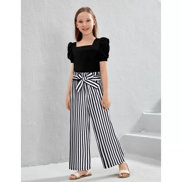 Toddler Girl Clothes Square Neck Puff Sleeve Tops + Wide Leg Pants + Headband 3pcs Spring Summer Girl Outfits