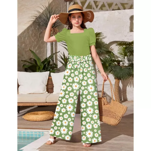 Toddler Girl Clothes Square Neck Puff Sleeve Tops + Wide Leg Pants + Headband 3pcs Spring Summer Girl Outfits