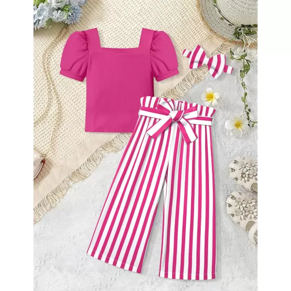 Toddler Girl Clothes Square Neck Puff Sleeve Tops + Wide Leg Pants + Headband 3pcs Spring Summer Girl Outfits