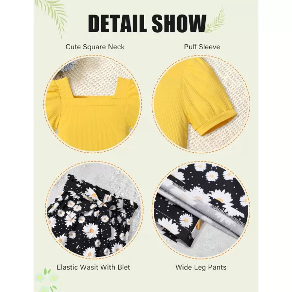 Toddler Girl Clothes Square Neck Puff Sleeve Tops + Wide Leg Pants + Headband 3pcs Spring Summer Girl Outfits