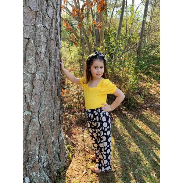 Toddler Girl Clothes Square Neck Puff Sleeve Tops + Wide Leg Pants + Headband 3pcs Spring Summer Girl Outfits