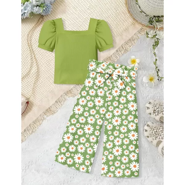 Toddler Girl Clothes Square Neck Puff Sleeve Tops + Wide Leg Pants + Headband 3pcs Spring Summer Girl Outfits