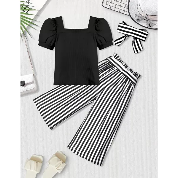 Toddler Girl Clothes Square Neck Puff Sleeve Tops + Wide Leg Pants + Headband 3pcs Spring Summer Girl Outfits