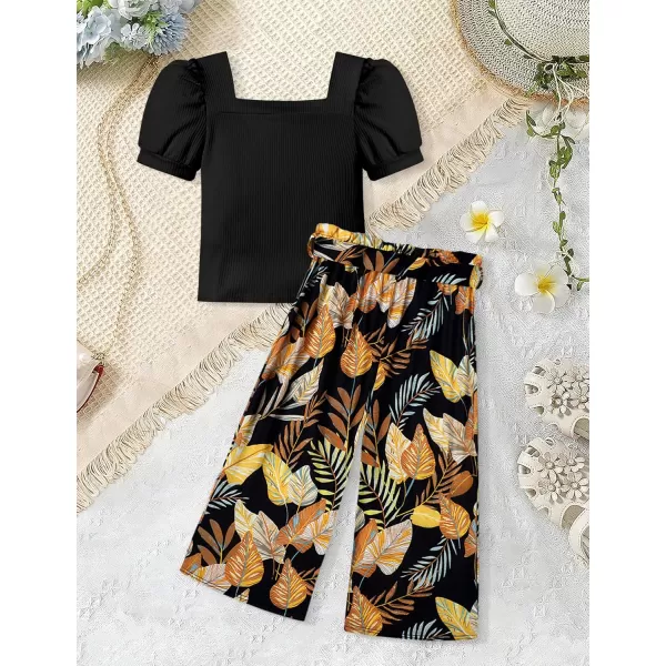 Toddler Girl Clothes Square Neck Puff Sleeve Tops + Wide Leg Pants + Headband 3pcs Spring Summer Girl Outfits