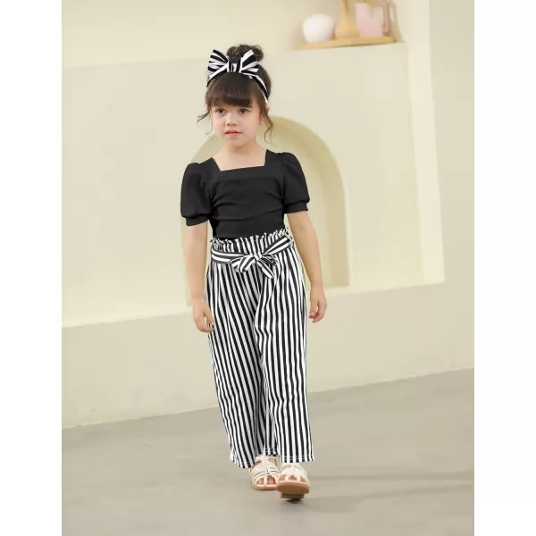 Toddler Girl Clothes Square Neck Puff Sleeve Tops + Wide Leg Pants + Headband 3pcs Spring Summer Girl Outfits